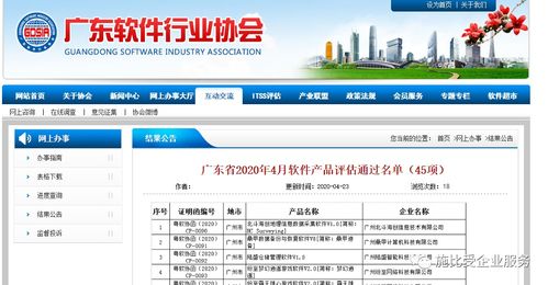 廣東省2020年4月軟件企業(yè) 產(chǎn)品評估通過名單結(jié)果公示